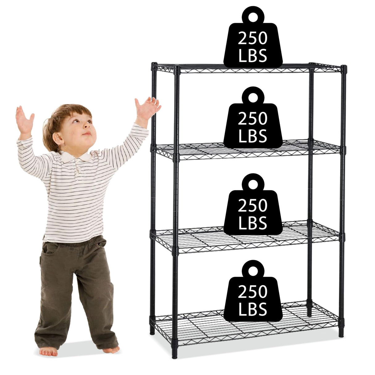 4-Tier Storage Shelves, 36Lx14Wx54H Wire Rack, Height-Adjustable Metal Shelving, Max Load 1000 LBS, Laundry to Garage, Black MKDLUFEI