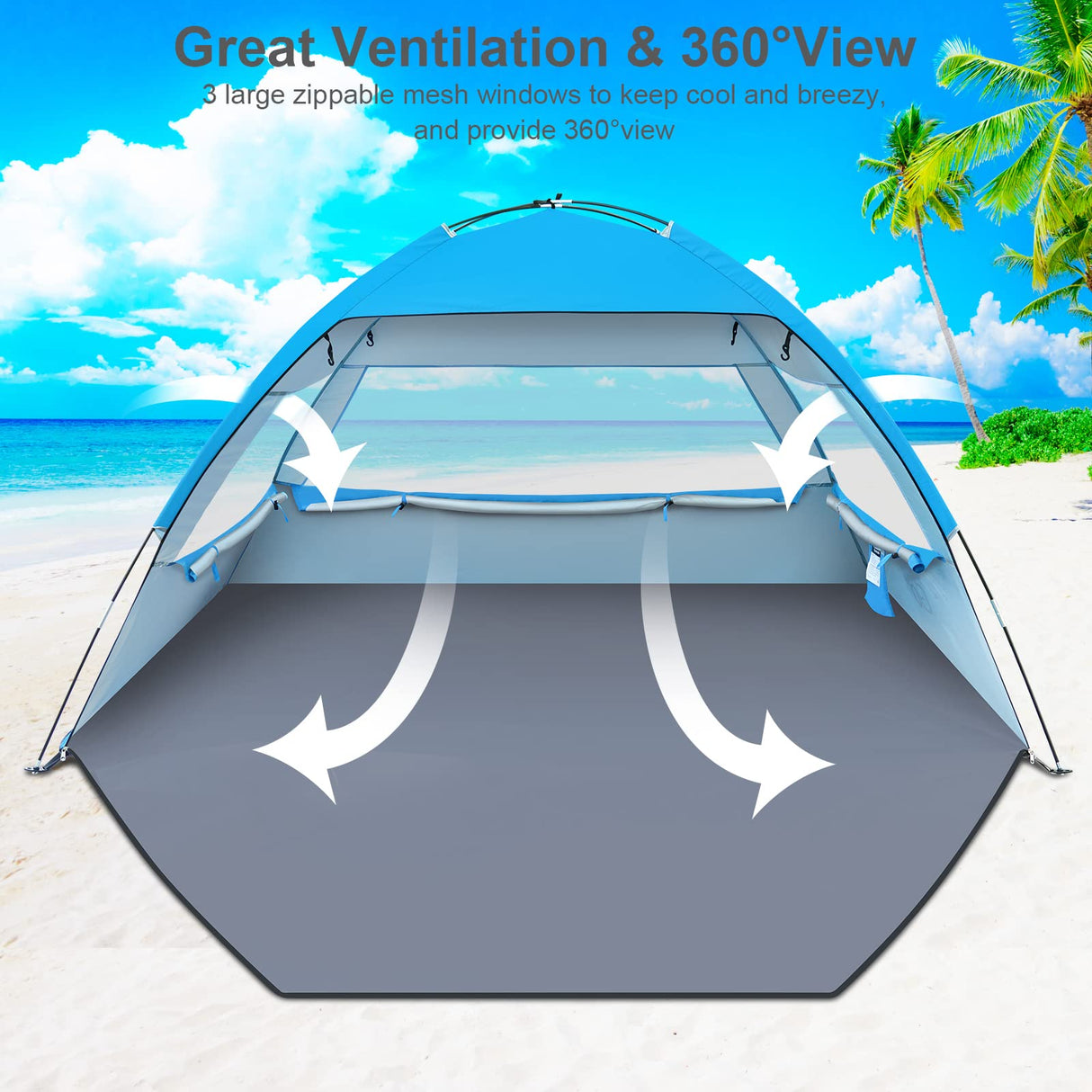 Gorich Beach Tent, UV Sun Shelter Lightweight Beach Sun Shade Canopy Cabana Beach Tents Fit 3-4 Person Gorich