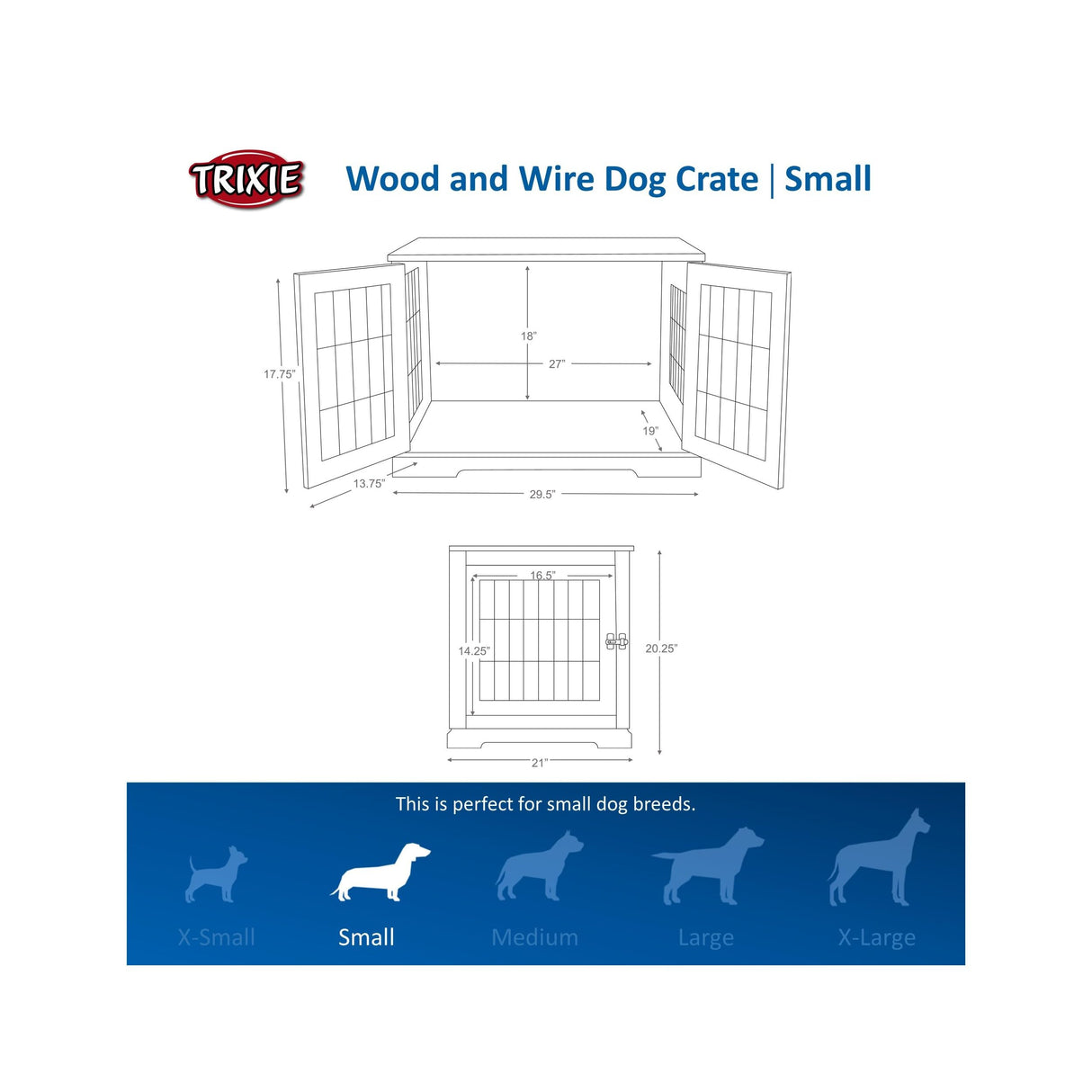 TRIXIE 29.5" Indoor Dog Crate, Wooden Crate Table for Dogs Up to 25 lb, Small Dog Kennel, Perfect in Any Room, White TRIXIE