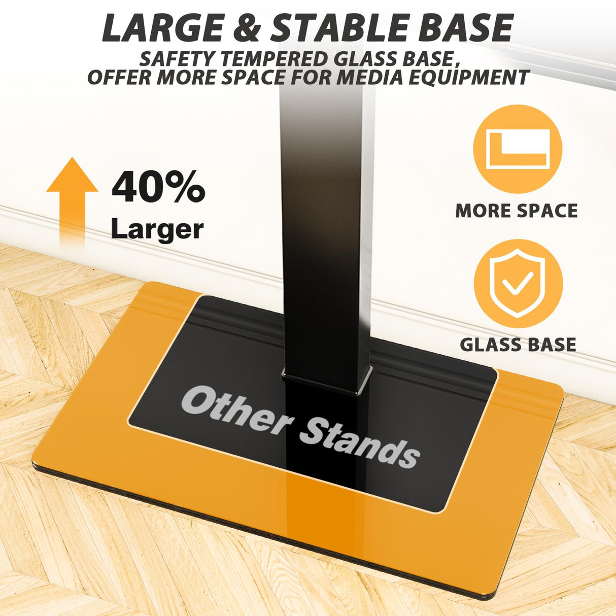 TAVR Universal Floor TV Stand Base for 32-74 Inch TVs up to 110 Lbs with Swivel Height Adjustable Mount, Black Tempered Glass Base for Media Storage and Space Saving TAVR Furniture