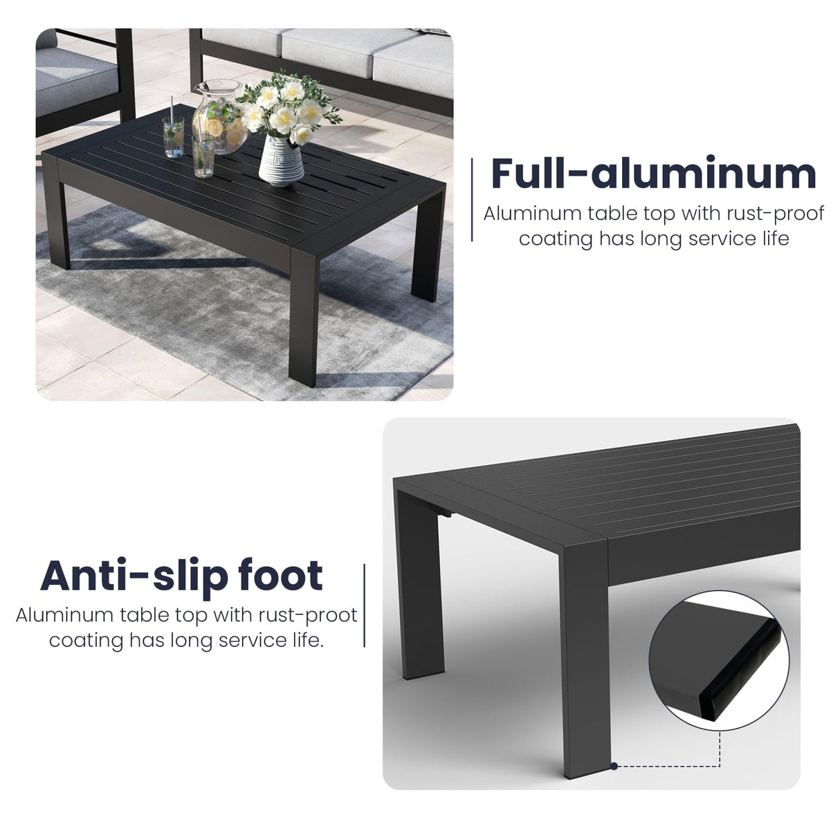 Aeeiua Outdoor Rectangle Patio Aluminum Coffee Tables for Outside, All Weather Patio Slatted Tabletop for Indoor or Outdoor Use Aeeiua