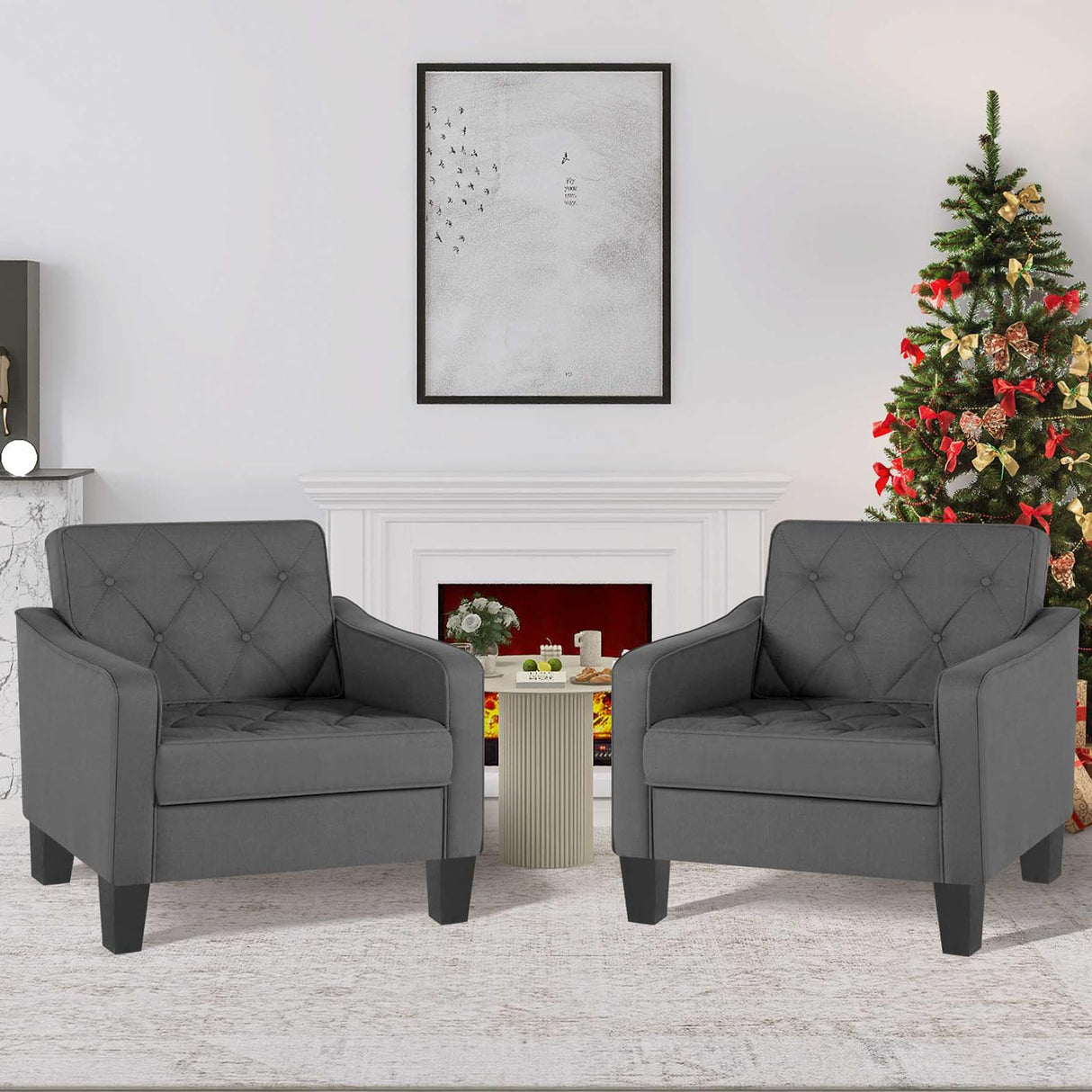 STHOUYN Living Room Chairs Accent Chairs Set of 2, Waiting Room Arm Chairs, Reading Chairs for Bedroom Comfy Club Chair Tufted, Office Small Space (2, Grey) STHOUYN