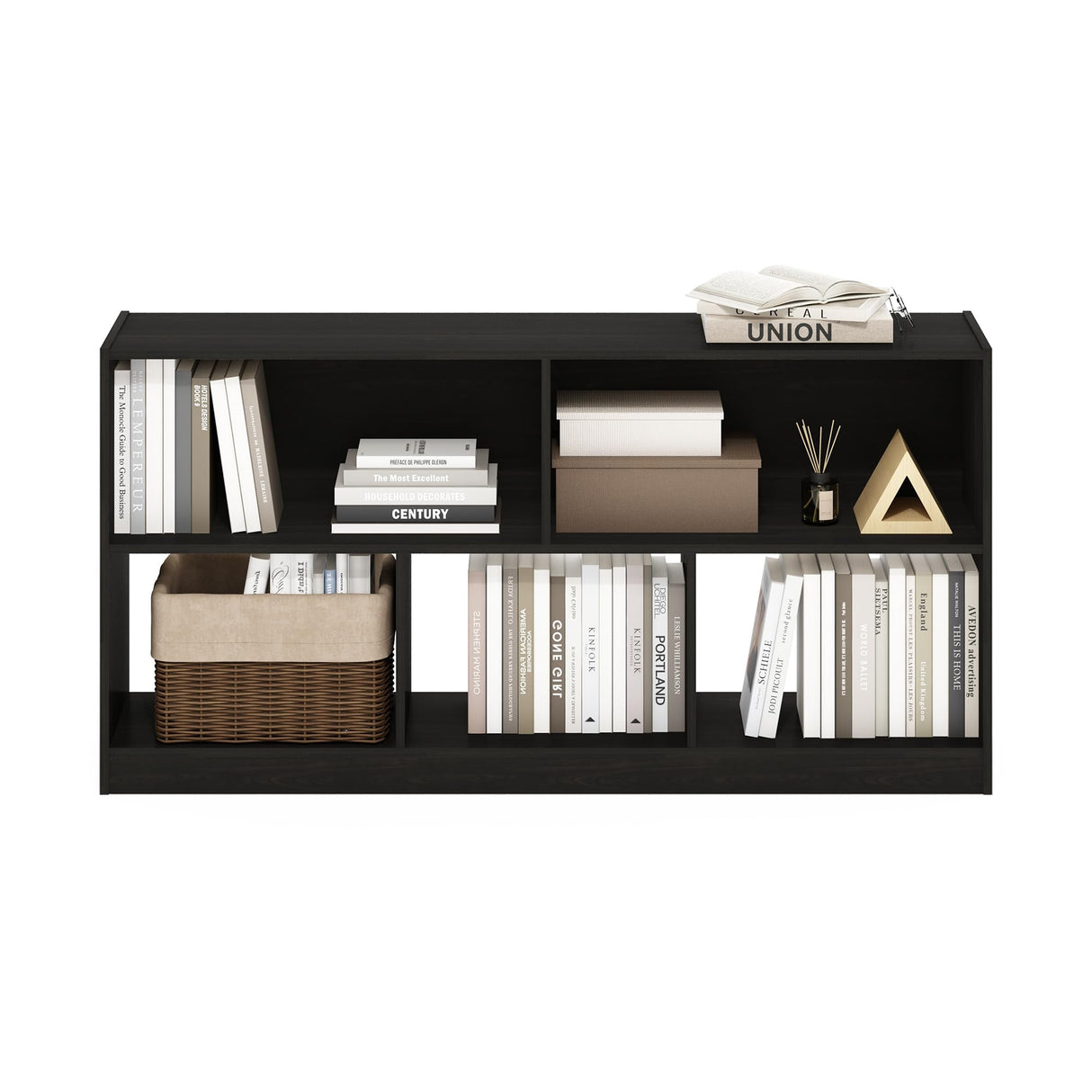 Furinno DALY Book Shelf, 5-Cube Bookshelf, Horizontal Cube Storage Organizer Bookcasde, 10.9 x 47.2 x 23.6, for Living Room, Bedroom, Home Office, Espresso Furinno