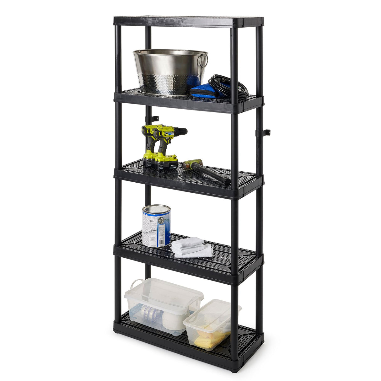 Gracious Living 5 Shelf Fixed Height Ventilated Medium Duty Storage Unit 14 x 32 x 72" Organizer System for Home, Garage, Basement, & Laundry, Black Gracious Living