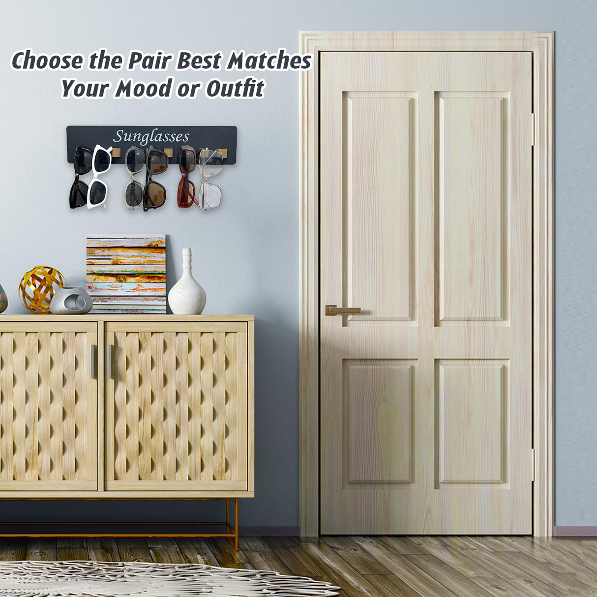 Sunglasses Holder Organizer Eyeglasses Holder Stand Wood Glasses Storage Organizer for Wall Sunglasses Display for Multiple Glasses for Women, Men, Family Bedroom, Entryway (Gray-1pcs-long) Fippkargo