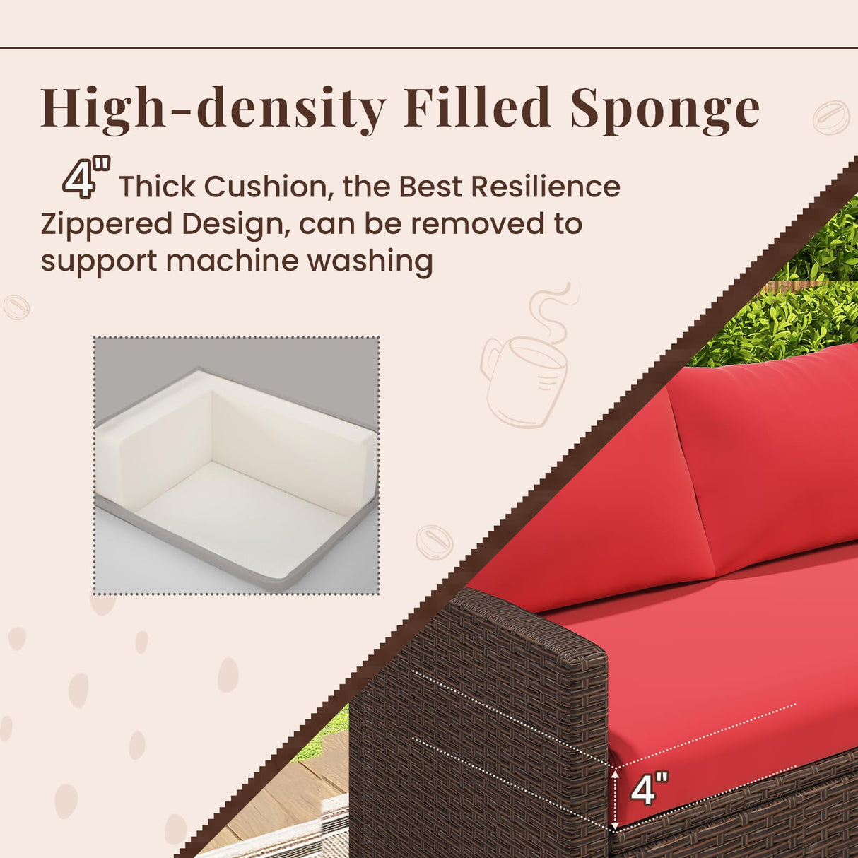 U-MAX Outdoor Patio Furniture Set,7 Piece Patio Sectional Sofa Set with Dining Table All-Weather Wicker Patio Conversation Sets(Brown Rattan & Red Cushion) U-MAX