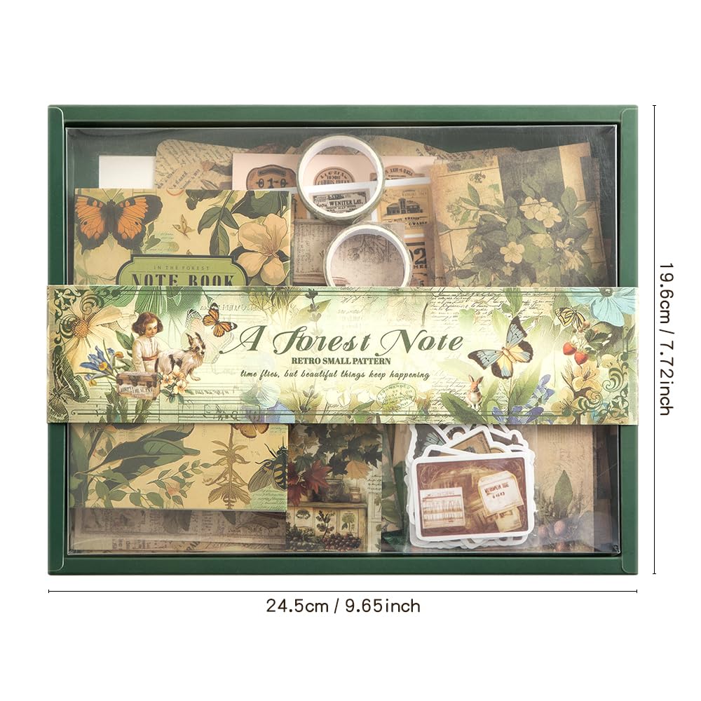 icceemee Scrapbooking Supplies Kit,Green Garden Scrapbooking Kit for Bullet Junk Journaling, Stationery, A6 Grid Notebook, Floral DIY Note-Taking Supplies, Birthday Craft Gift for Teen Girls icceemee