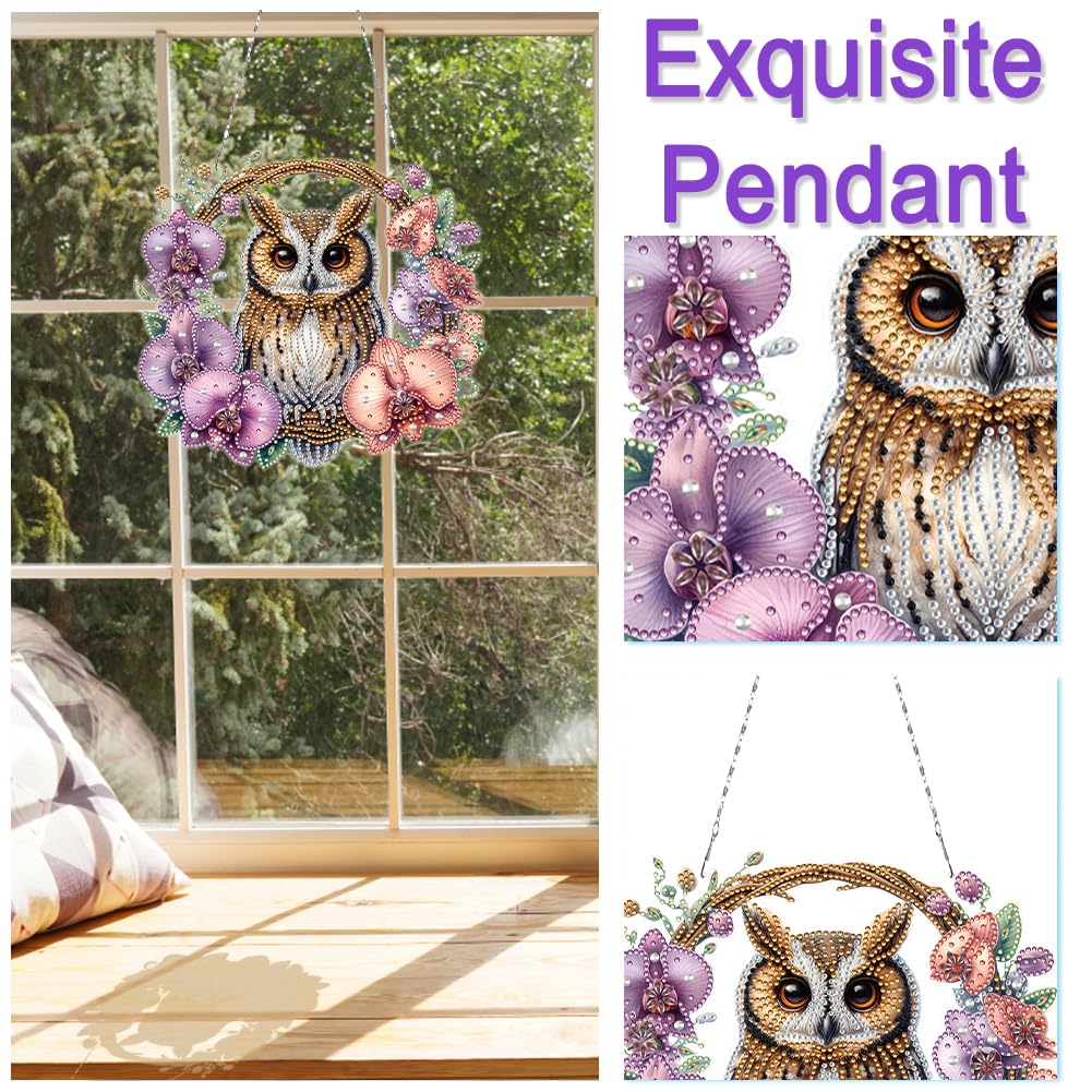 Diamond Art Hanging Kit for Adult,Owl Special Shaped Rhinestone,DIY Acrylic Diamond Painting Window Pendants for Window Suncatchers and Home Wall Decor WoodArtSupply