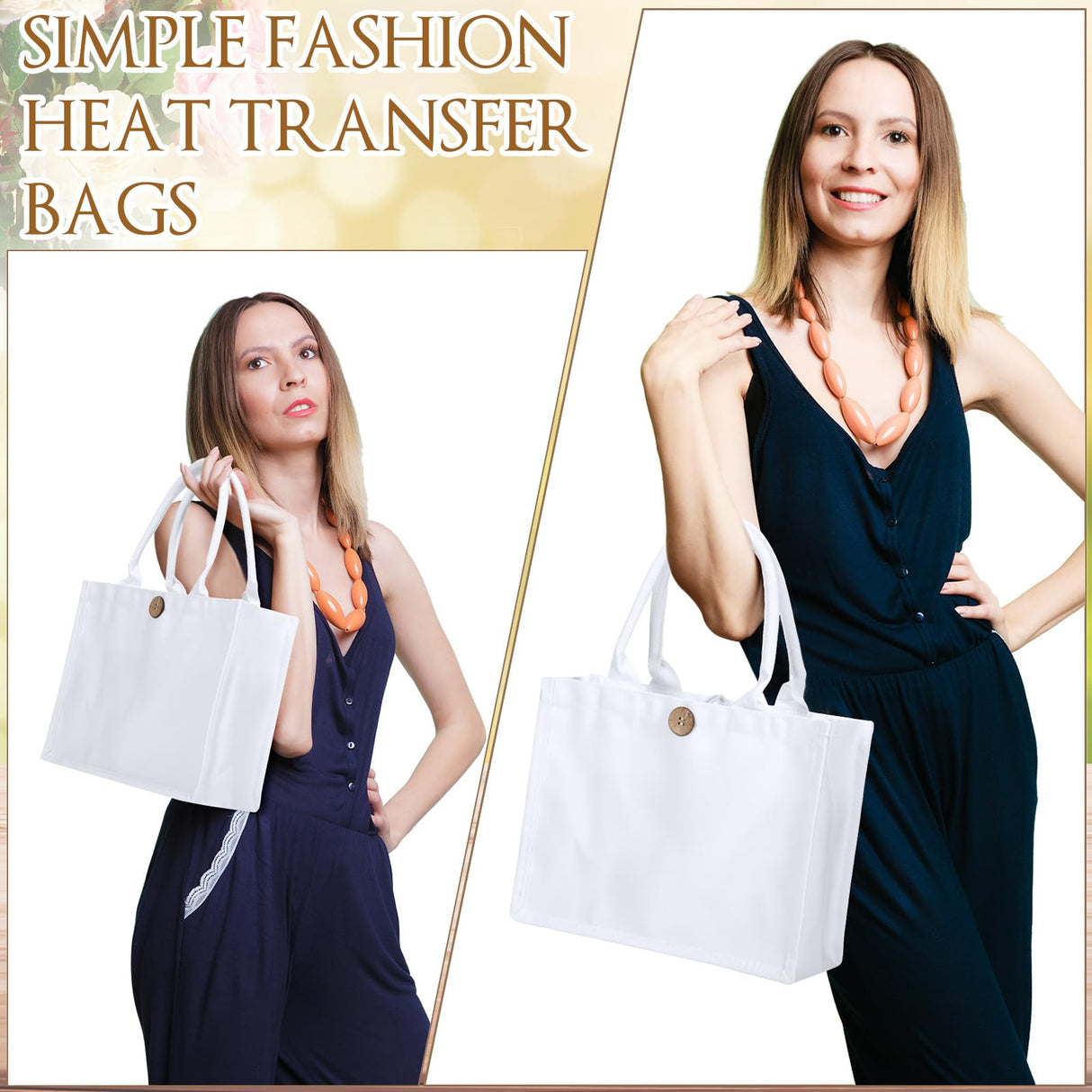 Aliceset 6 Pcs White Blank Sublimation Polyester Tote Bags with Handles Reusable Waterproof Shopping Grocery Bag Personalizing DIY Gift Bag for Wedding Valentine's Day DIY Craft, 12 x 10 x 4 Inch Aliceset