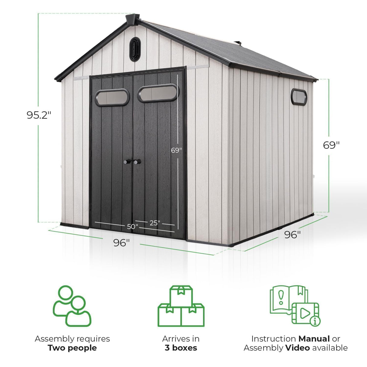 EconoHome 8x8 Ft Outdoor Storage Shed with Floor - Waterproof Shed with Lockable Door for Garden - Backyard, Tool Storage Use - Grey EconoHome
