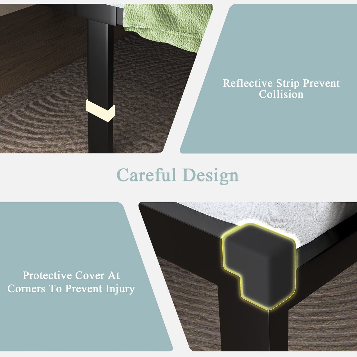 Feonase Twin Size Metal Bed Frame with Fabric Button Tufted Headboard, Platform Bed Frame with Heavy Duty Metal Slats, 12" Storage Space, Noise Free, No Box Spring Needed, Dark Grey Feonase