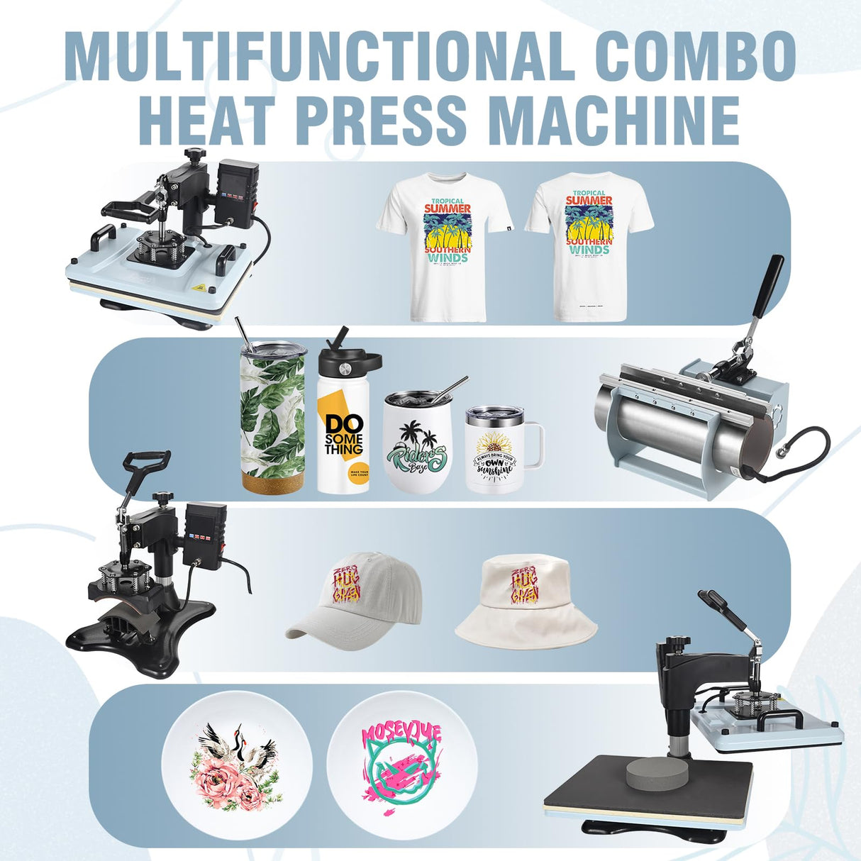 PlanetFlame Heat Press Machine 12x15 Inch, 360° Swing Away 5 in 1 Heat Transfer Machine, Multifunctional Heat Transfer Press Machine with 30OZ Tumbler Attachment for Hat/Plate/T-Shirt/Mug, Blue PlanetFlame