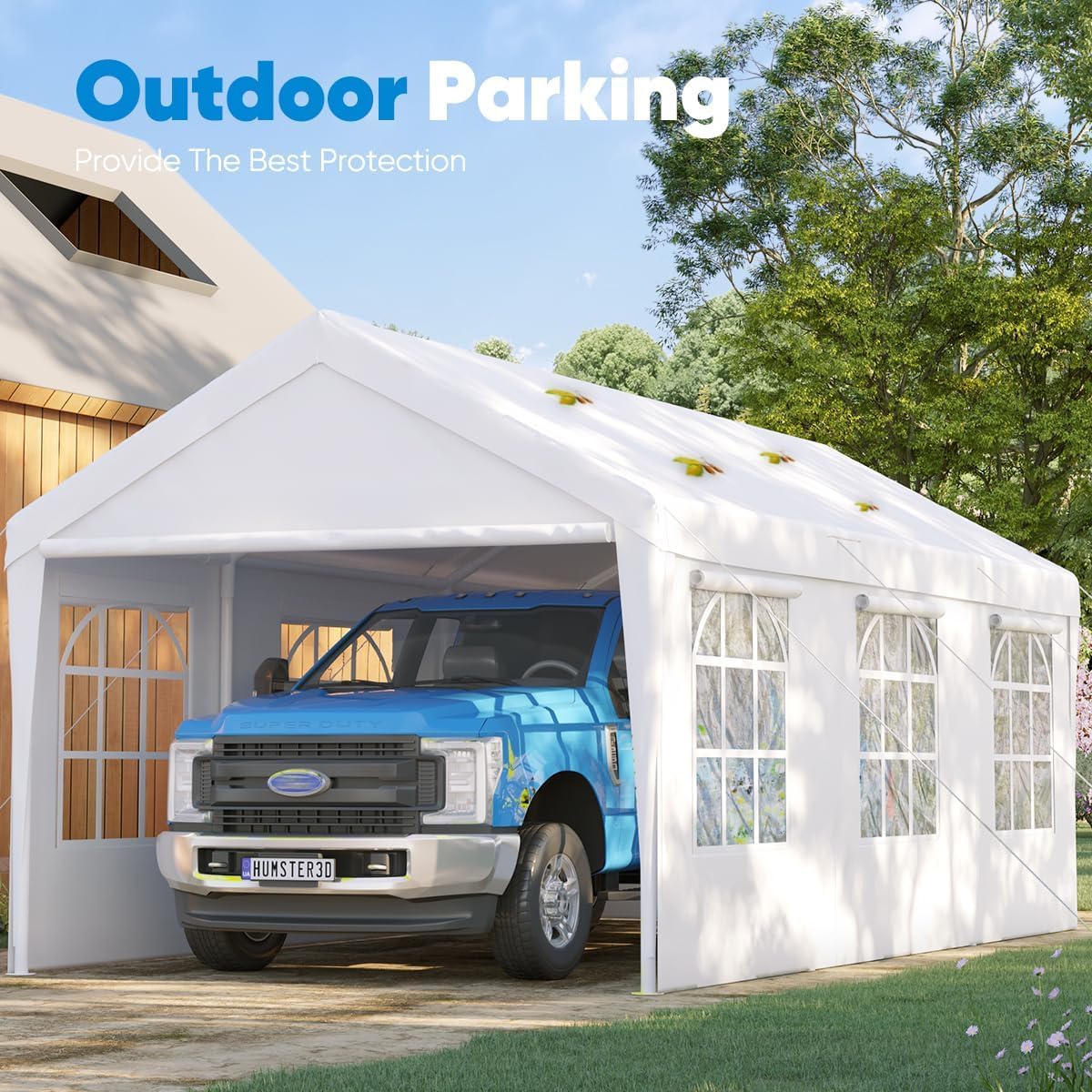 Quictent 10x20 ft Heavy Duty Carport Car Canopy Garage Outdoor Boat Shelter Party Tent with Sidewalls and Rollable Windows -White Quictent