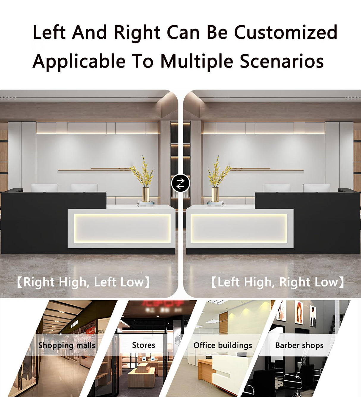 Modern Reception Desk with Counter,Commercial Receptionist Desk with LED Light & Lockable Drawer,Modern Retail Checkout Sturdy & Well Built for Lobbies,Office,SOHO,Shop Generic