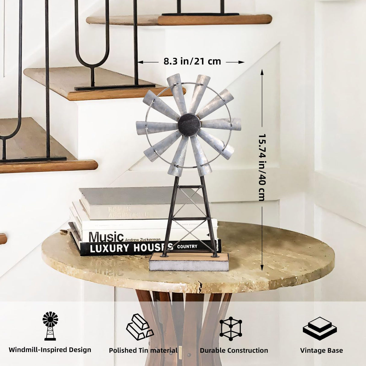 MODE HOME Charming Tall Galvanized Windmill Decor, Metal Windmill Accent for Farmhouse Shelf Decor and Living Room, Adding a Touch of Rustic Farmhouse Decor to Your Home Space MODE HOME