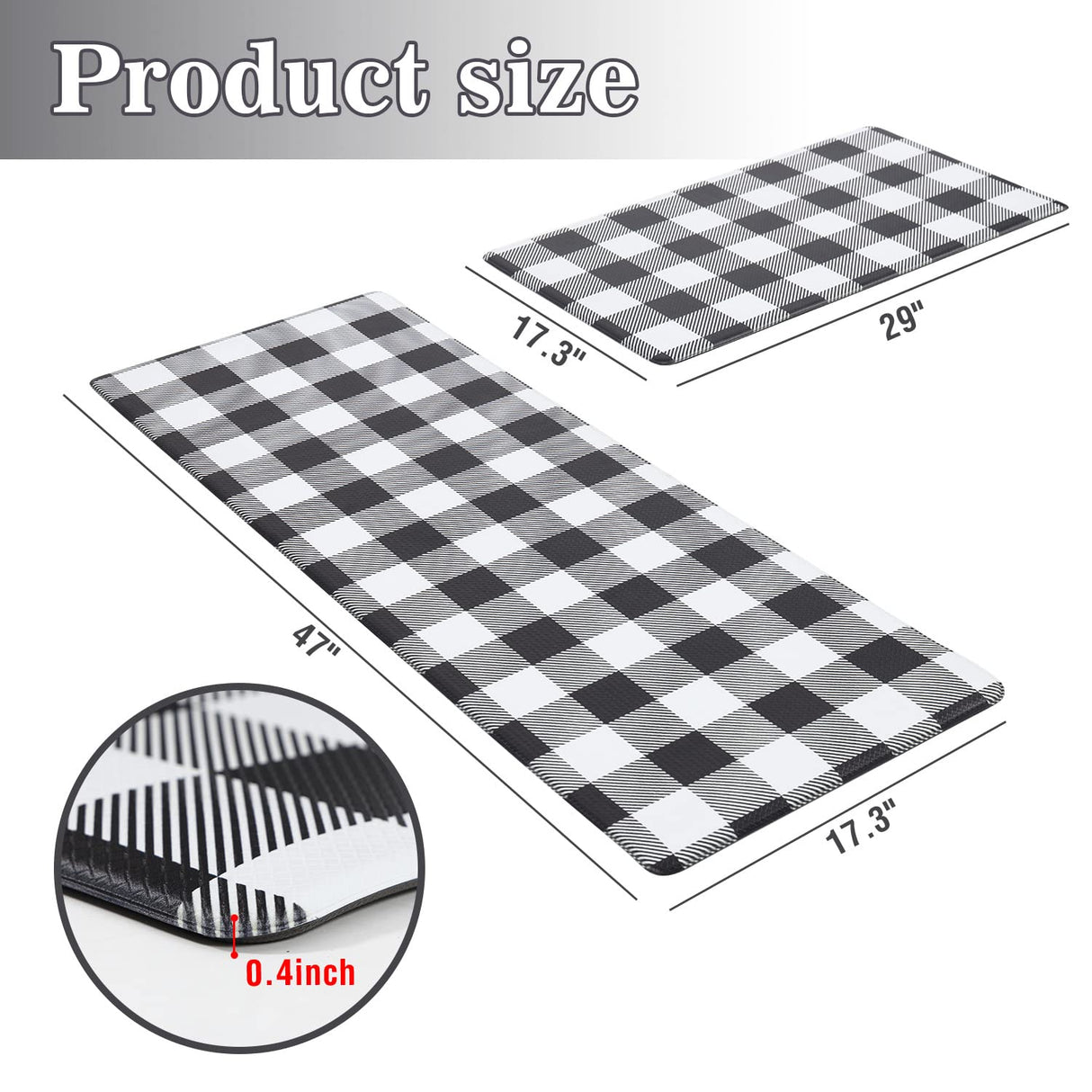 MAYHMYO 2 PCS Anti Fatigue Rugs Non Skid Waterproof Floor Mat Cushioned Black and White Farmhouse Comfort Standing Kitchen Mats for Floor, House, Sink, Office MAYHMYO