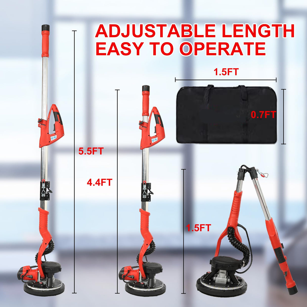 Drywall Sander, 850W Electric Drywall Sander with Vacuum Dust Collection, 7.2A Floor and Popcorn Ceiling Removal Tool, 6 Variable Speed 900-1800RPM, 16 Sanding Discs,Pure-Copper Motor, IP20 Waterproof SFESGRER