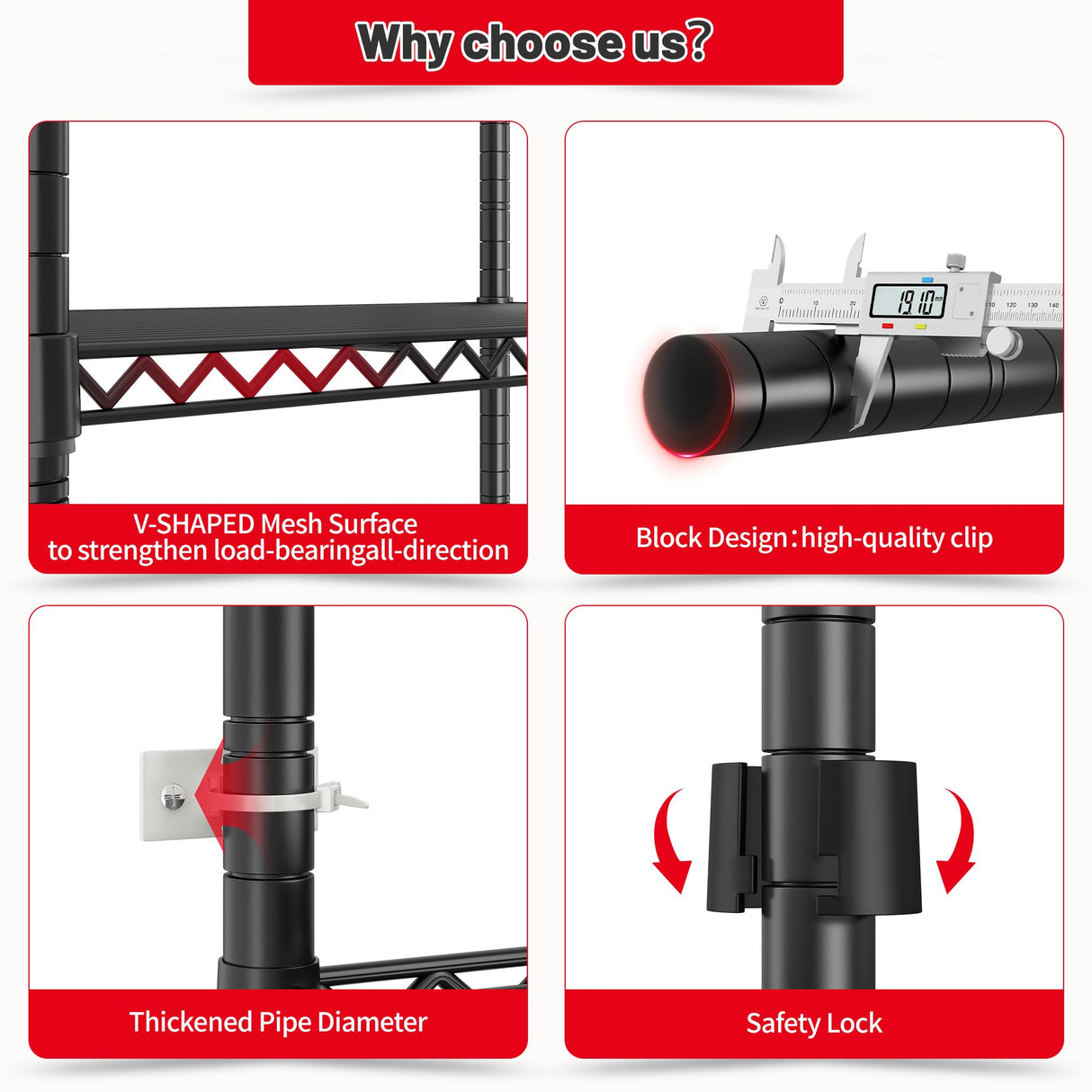 REIBII Wire Shelving Unit Storage Shelves Metal Shelves Heavy Duty Shelving Adjustable Garage Storage Wire Shelf Pantry Shelves for Bedroom Kitchen Rack 35.5''W x 14''D x 59''H REIBII