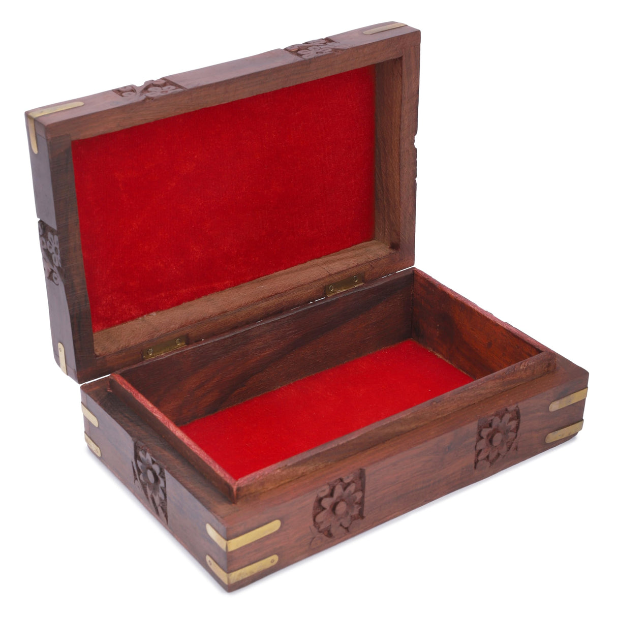 Ajuny Beautiful Wooden Handcrafted Decorative Jewelry Storage Box Patti Leaf Flower Carvings Multipurpose Treasure Chest Organizer Travel Keepsake Trinket Holder Watch Box Gift Ajuny