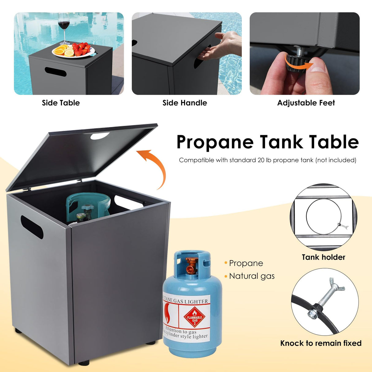 RADIATA 42” Rectangle Propane/Natural Gas Firepit for Outside Patio, Heavy Duty Modern Lowprofile Fire Pit Table with Tank Table & LED Lights, 50000BTU Backyard Fireplace for Porch Deck, Dark Gray RADIATA