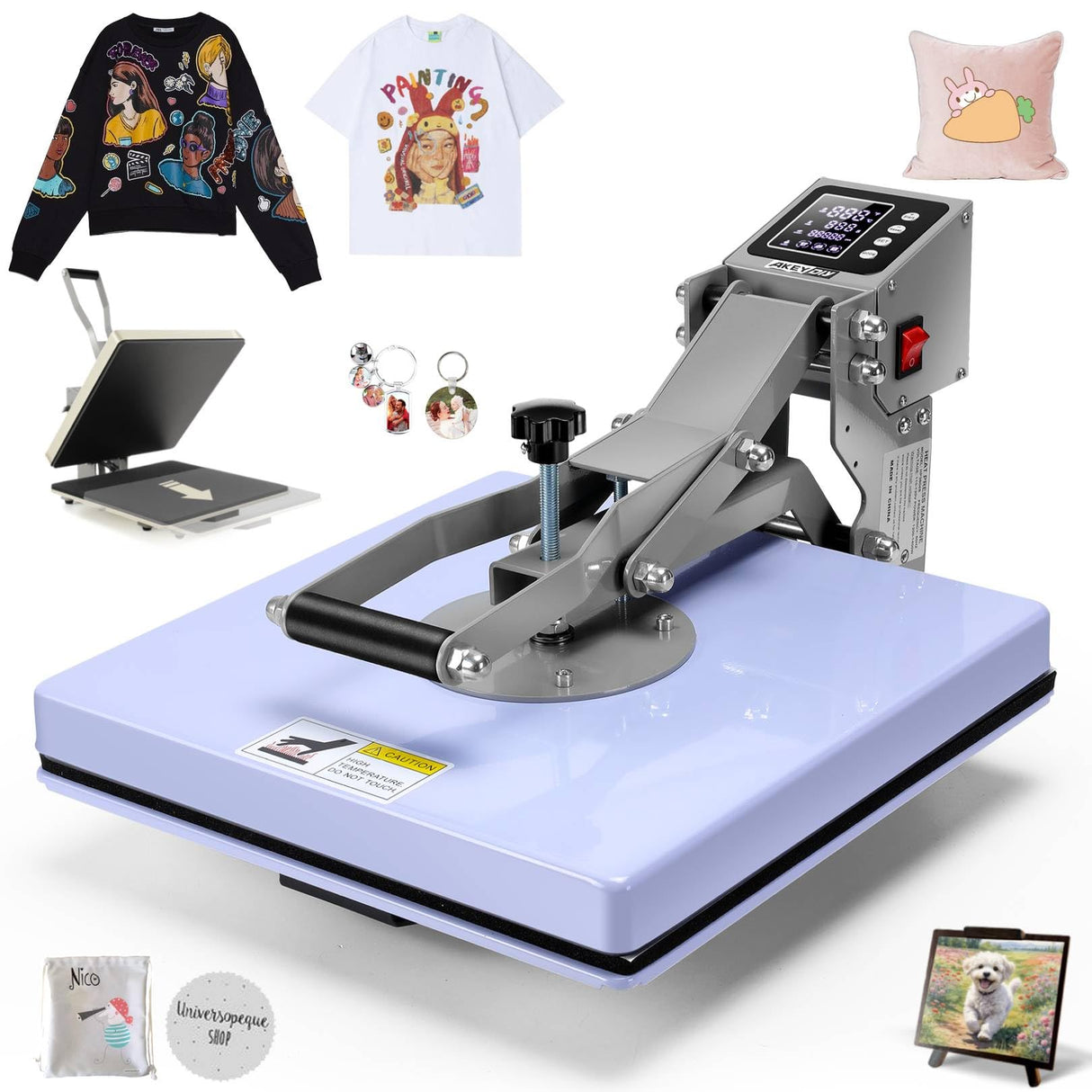 AKEYDIY 15x15 Heat Press, Digital Shirt Press Heat Up Fast & Even, Pro Pull Out Heat Press Lower Platen Slide Out Heat Transfer Sublimation Heat Press Machine for Tshirts, Pillow, Pad, Bag, Purple AKEYDIY