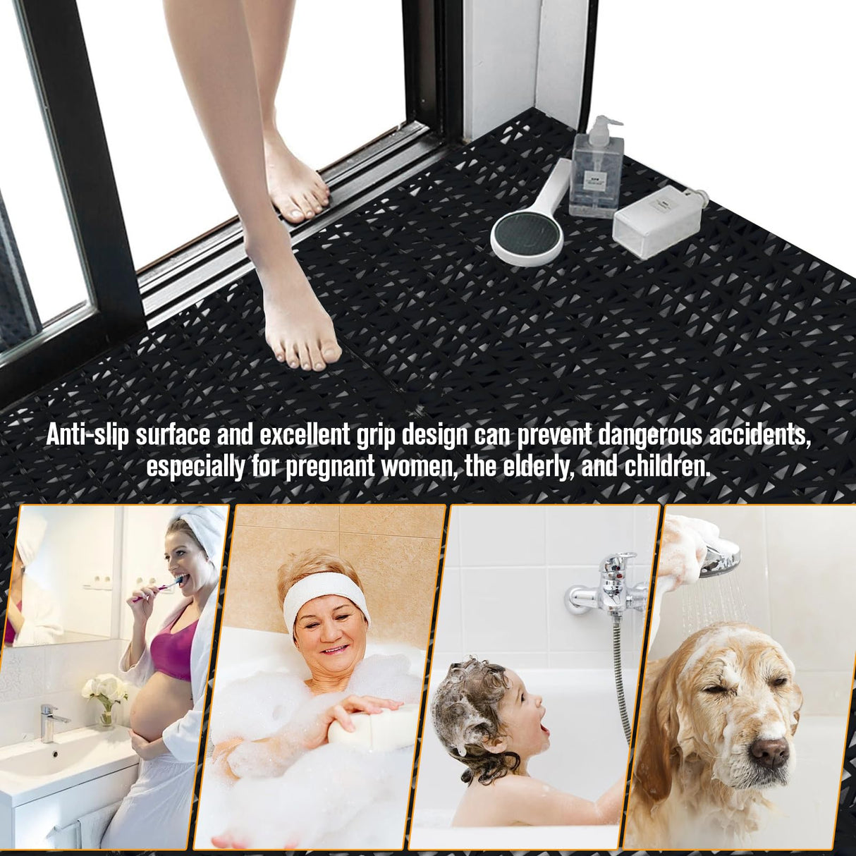 12 Pcs Drainage Mat Modular Interlocking Cushion 11.8" x 11.8" Interlocking Garage Floor Tiles Non-Slip Splicing Interlocking Rubber Floor Tiles for Drain, Deck, Pool, Outdoor/Indoor (Black) JOHAHTANG