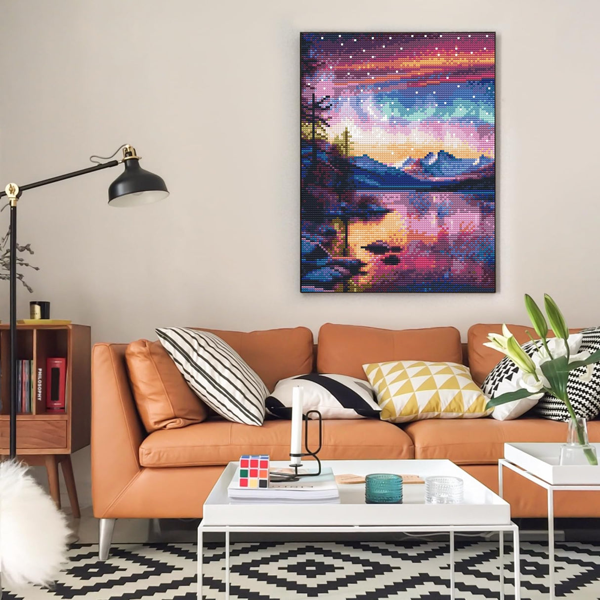 Offito Aurora Diamond Art Kits for Adults, 5D Starry Sky Lake Diamond Painting Kits for Beginners, Fantastic Landscapes DIY Full Drill Dots Gem Art Paint for Home Wall Decor 12 x 16 Inch Offito
