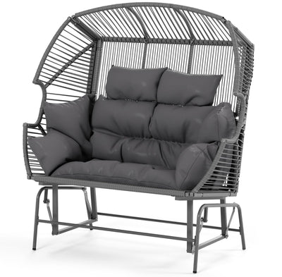 ECOTOUGE Patio Double Egg Chair, Indoor Outdoor Oversized Loveseat, 2 Person Extra Large Wicker Lounge Rocking Glider Chairs w/Thicken Padded Cushions and Pillow for Garden Balcony Sunroom, Grey