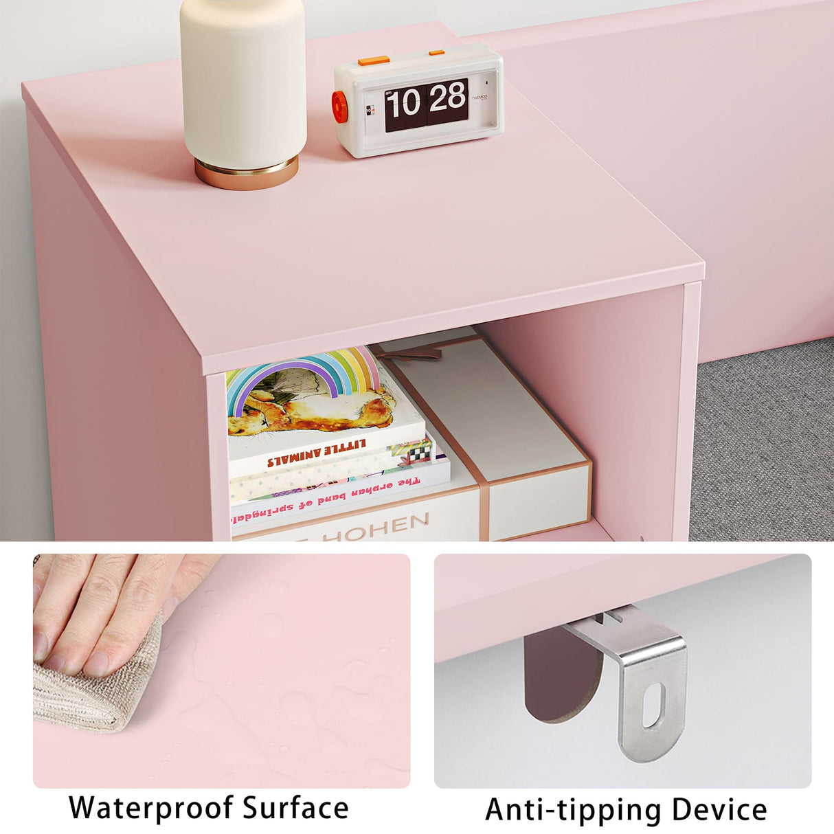 HOSTACK Pink Kids Reading Nook Bookshelf with Storage Cubbies and Bench HOSTACK