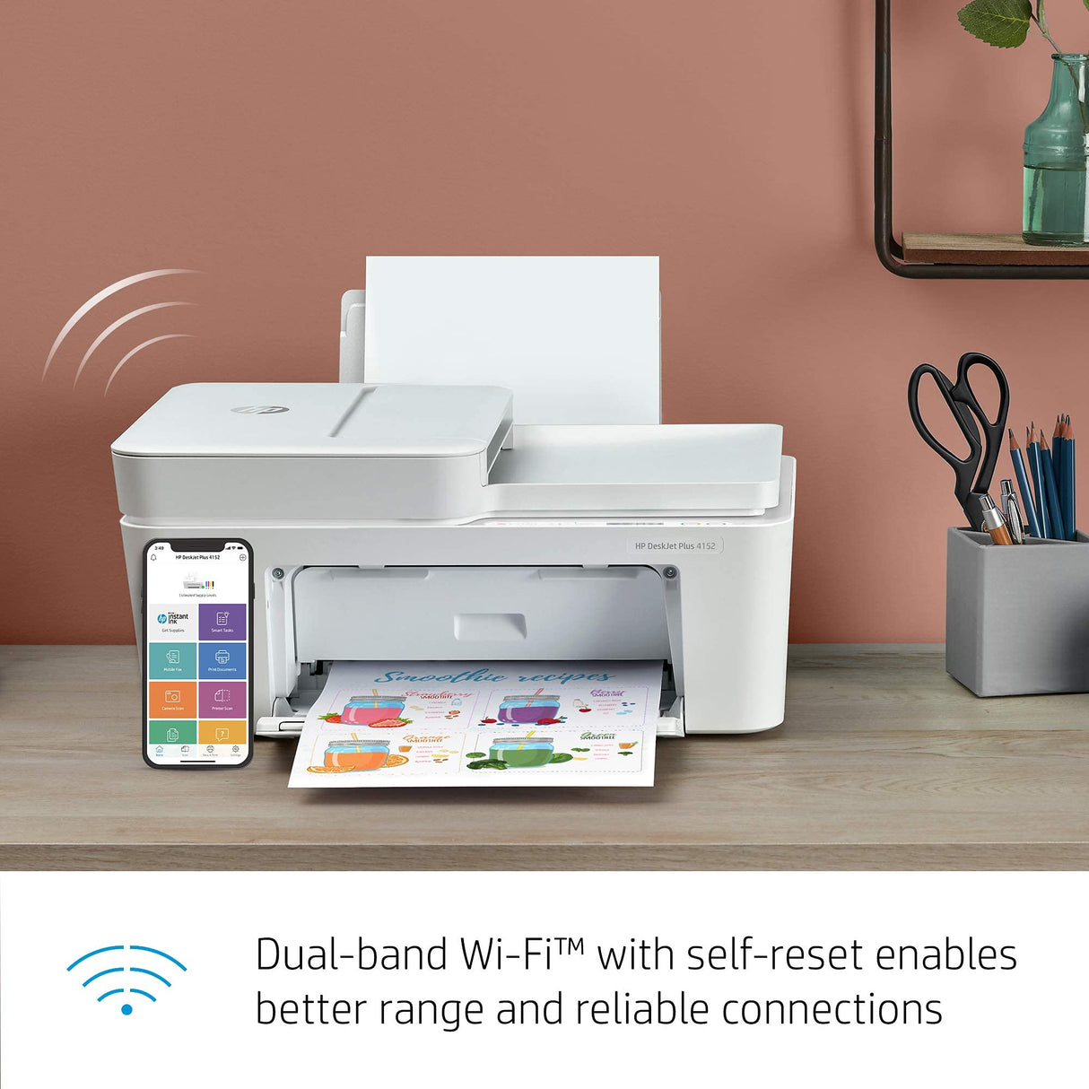 HP DeskJet Plus 4152 All-in-One Color Inkjet Printer, Mobile Print, Scanner & Copy, Instant Ink Ready, Wireless Printers for Home and Office, Built-in USB Port and WiFi, 7FS74A (Renewed) HP