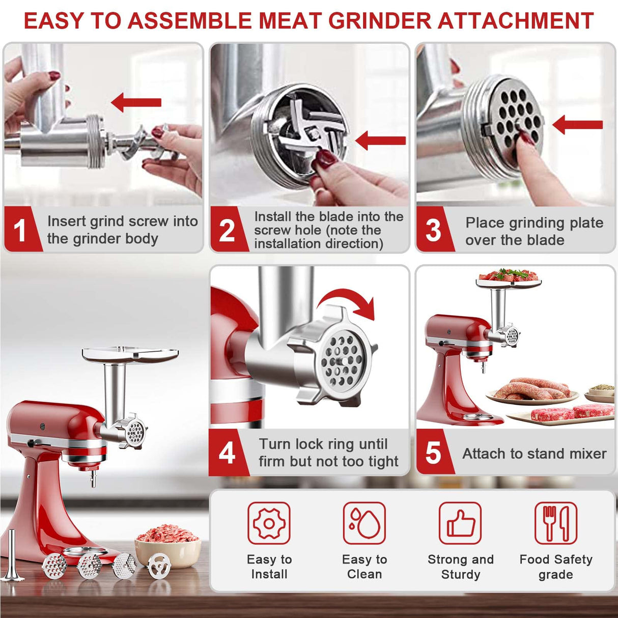 Meat Grinder & Slicer Shredder Attachments for KitchenAid Stand Mixer, Meat Grinder with Sausage Stuffer Tubesand and Slicer Shredder Set, 2 Pcs Attachment Set for KitchenAid Mixers By Cofun Cofun