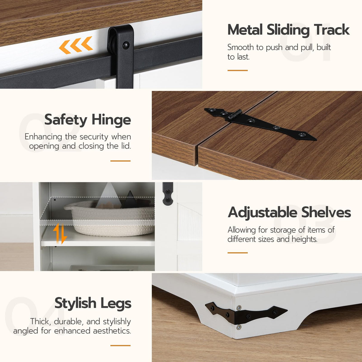 HOOBRO Farmhouse Coffee Table, Large Square Coffee Table for Living Room, Lift Top Coffee Table Square, Wooden White Coffee Table with Barn Door, Hidden Space, White and Walnut WH80KF01 HOOBRO