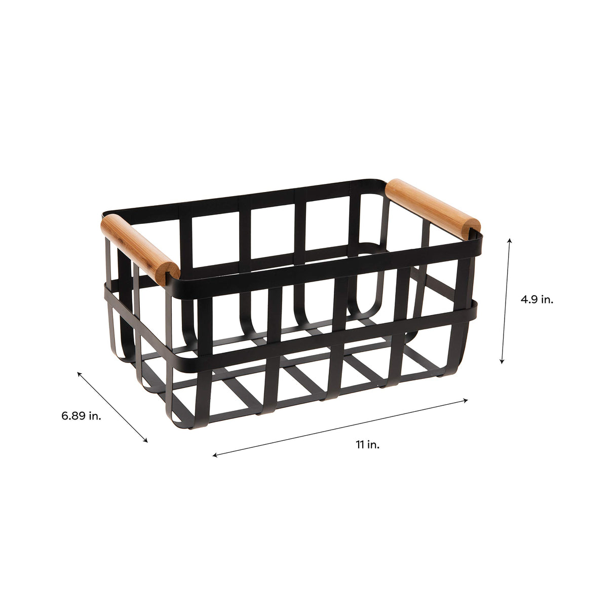 Simplify Rectangular Metal Storage Basket with Bamboo Handles | Large | Farmhouse Style Wire Basket | Home Organizer | Decorative | Rustic | Black Simplify