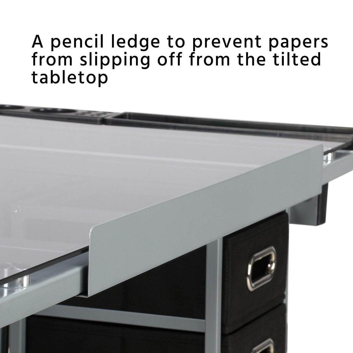 Topeakmart Glass Drafting Table Rolling Drawing Desk Artists Art Craft Desk w/2 Slide Drawers and Wheels for Home Office School Topeakmart