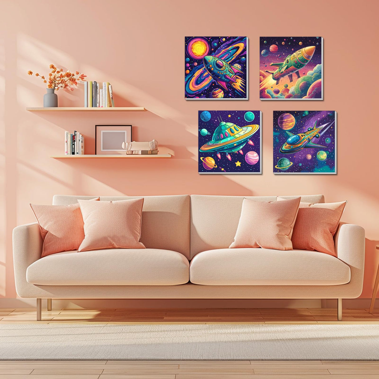 4 Pack Paint by Numbers Kit for Kids, Outer Space Color by Number Painting Kits for Kids Ages 8-12 Astronaut Paint by Numbers with Framed Canvas Children DIY Paints by Number Kits for Beginners 8x8 In AILIBUT