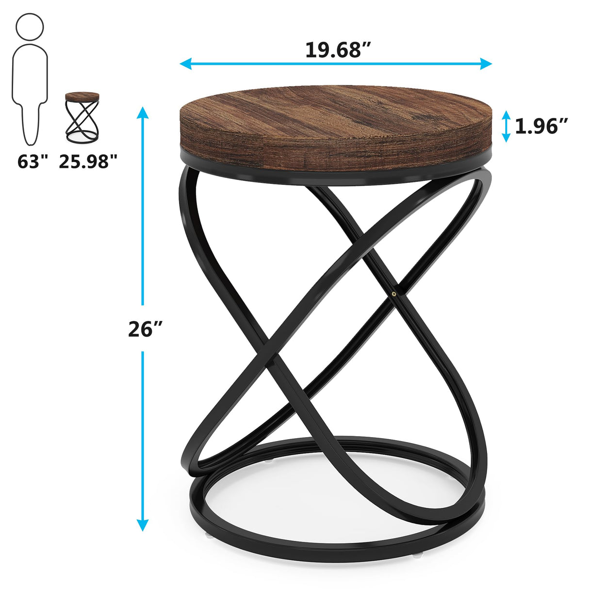 Tribesigns Round End Table, 26 Inches Nightstands Sofa Side Table with Double X-Shaped Ring Unique Design for Livingroom Bedroom (1, Brown) Tribesigns