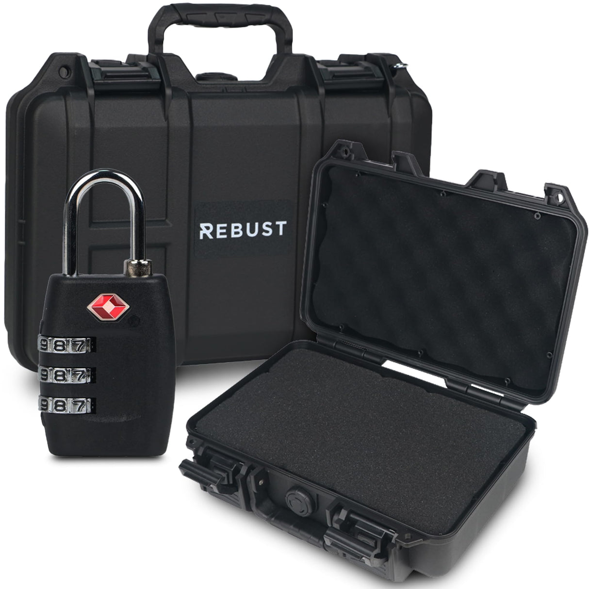 REBUST Lockable Gun Case- TSA Approved Firearm Travel Case with FREE TSA Lock- Hard Gun Safe for Handgun, Pistol, Revolver- Waterproof, Shockproof Gun Storage & Gun Carrying Case- 12.6x9.41x4.43 inch REBUST