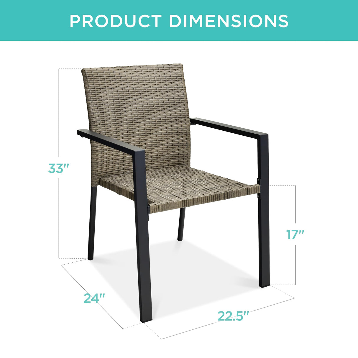 Best Choice Products Set of 2 Stackable Outdoor Wicker Dining Chairs All-Weather Firepit Armchair w/Armrests, Steel Frame for Patio, Deck, Garden, Yard - Taupe Best Choice Products