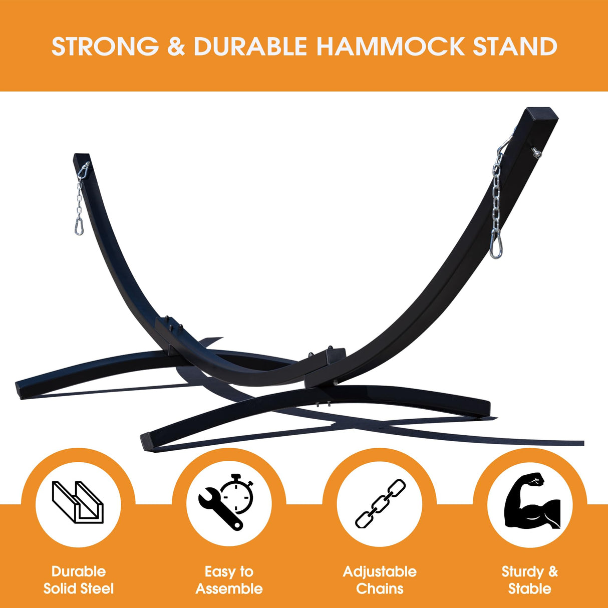 Lazy Daze Hammocks Metal Arc Hammock Stand with Chains Fit 9-11 FT Hammocks, 2-Person Weather-Resistant Steel Curved Heavy Duty Hammock Stand 500 LB Capacity for Outdoor, Black Lazy Daze Hammocks