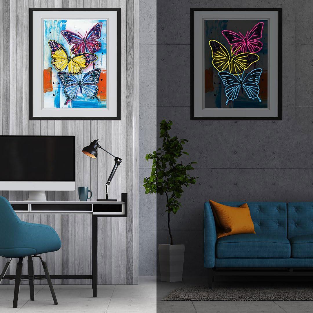 Sunovate Butterfly Diamond Art Kits for Adults Beginners, Relaxing DIY Gem Art and Crafts for Adults Home Wall Decor Gift, 5D Special Shaped Partial Drill Glow in The Dark Diamond Painting Sunovate