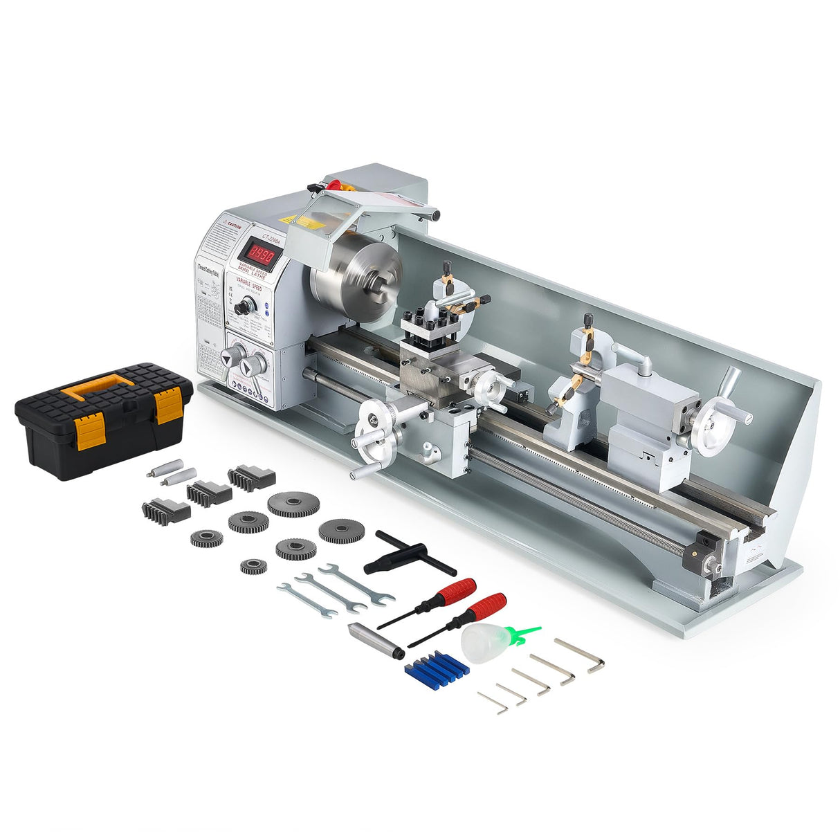 CREWORKS Mini Metal Lathe, 9" x 24" Benchtop Metal Lathe with 3 Jaw Chuck and 3000rpm Max. Spindle Speed, 1100W Metalworking Machine with LCD Display, Metal Lathe Machine CREWORKS