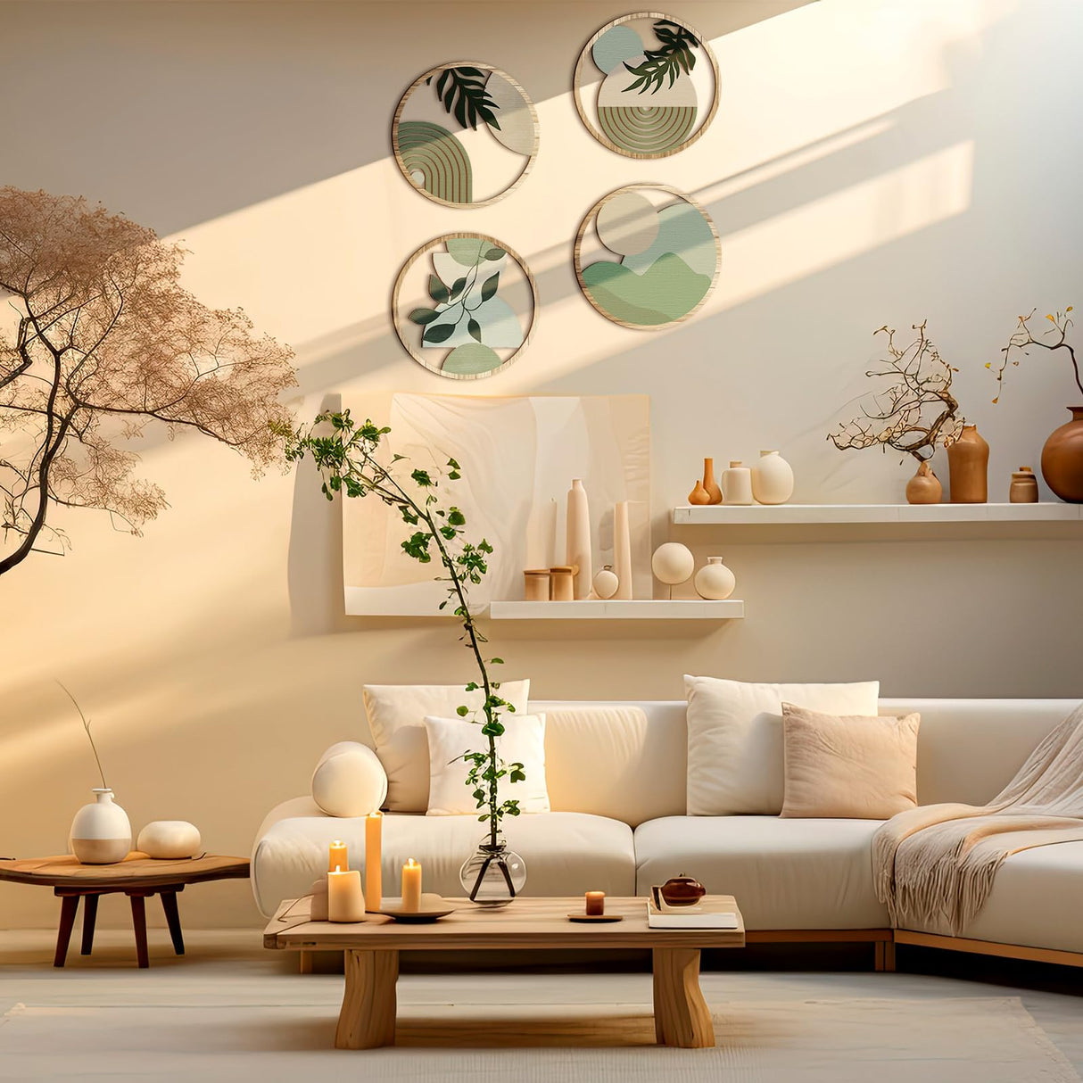 Qunclay 4 Pcs Boho Wall Art Wooden Bohemian Wall Decor Hanging Art Nursery Wall Decor Farmhouse Geometric Hanging Decor 10 Inch Aesthetic Wood Minimalist Wall Art for Apartment Bedroom (Elegant) Qunclay