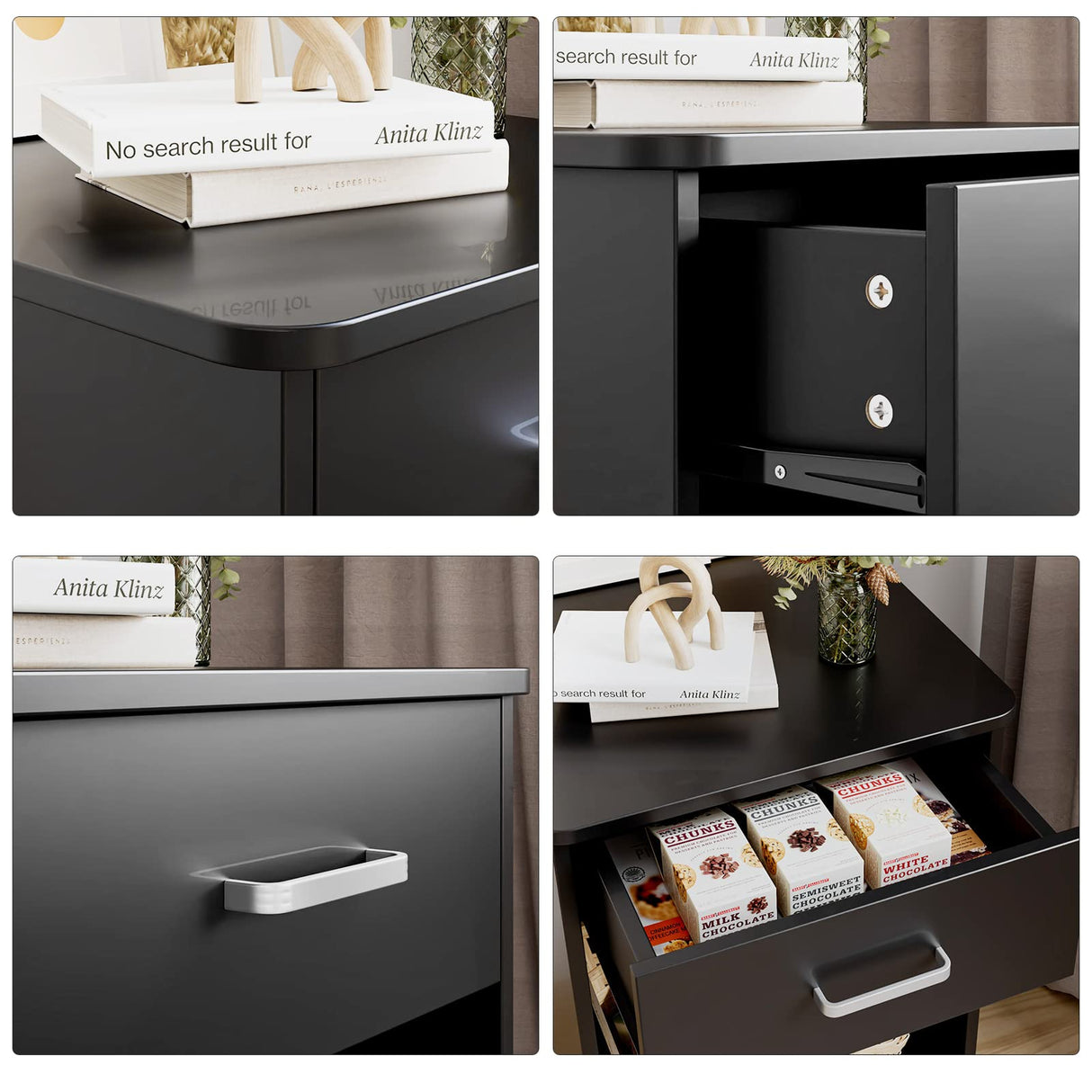 FOTOSOK Nightstand, Set of 2, 2-Tier Side Table with Drawer and Storage Shelf, Bedside Table End Table, Modern Night Stand for Bedroom, Home Office,Black FOTOSOK