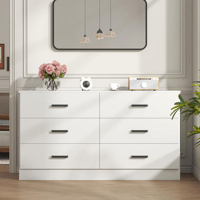 Bigbiglife Wood Dresser for Bedroom, 6 Drawer Double Dresser, Modern Chest of Drawers with Deep Drawers, Large Storage Organizer for Living Room, Closet,15.8" D x 47.2" W x 27.7" H (White)