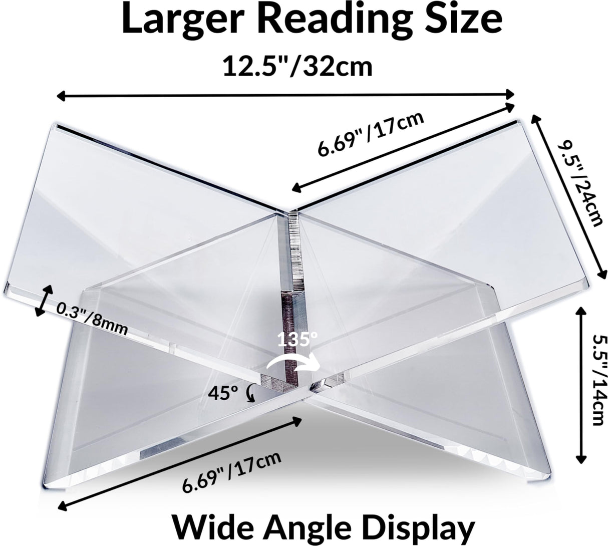 Honygebia Clear Acrylic Book Stands - Cross Frame Acrylic Book Holder, Open Bookstand for Display and Reading, Suitable for Art, Bible, Cookbook, Easel, Magazine, Textbooks 12.5" x 9.5" x 5.5" Honygebia