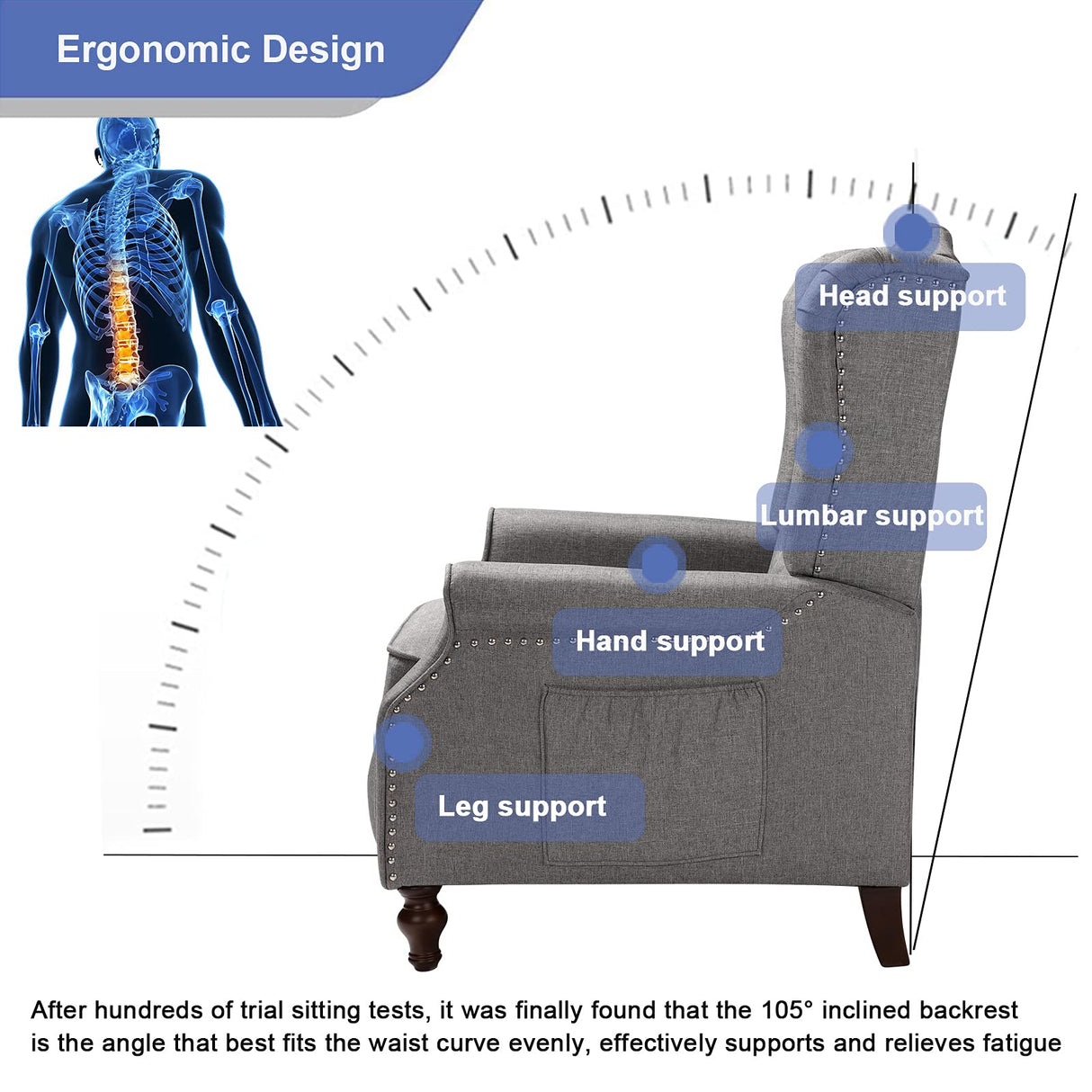SAMERY Wingback Recliner Chair with Massage and Heat- Accent Chair Push Back Chair for Living Room Bedroom, Tufted Comfy Reclining Arm Chair Sofa, Reading, Napping SAMERY