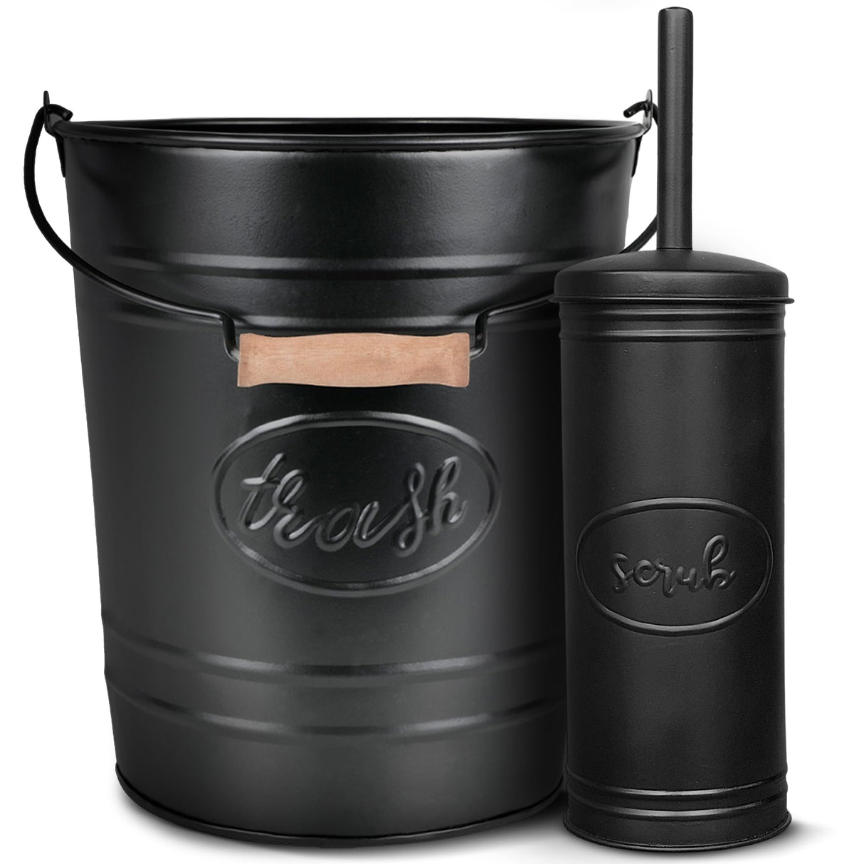 Autumn Alley Farmhouse Bathroom Trash Can and Toilet Brush Set - Rustic Bathroom Accessories for Charming Bathroom Décor, Matte Black Heavy Gauge Metal Autumn Alley