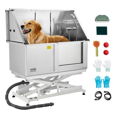 VEVOR Electric Lift Dog Washing Station, 50 inch Professional Stainless Steel Pet Grooming Tub w/PE Water Filter Board, Faucet & Showerhead Dog Bathtub Washing Sink for Multiple Pets (Right Door)