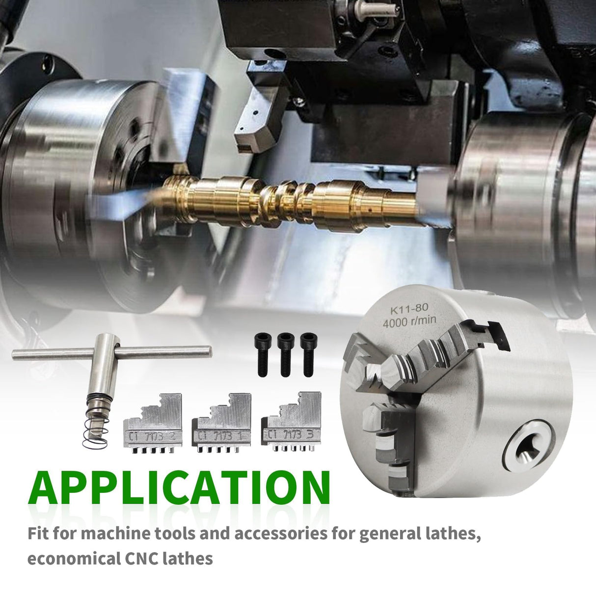 Yunnergo K11-80 Self Centering 3 Inch Lathe Chuck 4000 r/min 3 Jaw Comes with a Set Jaw Yunnergo