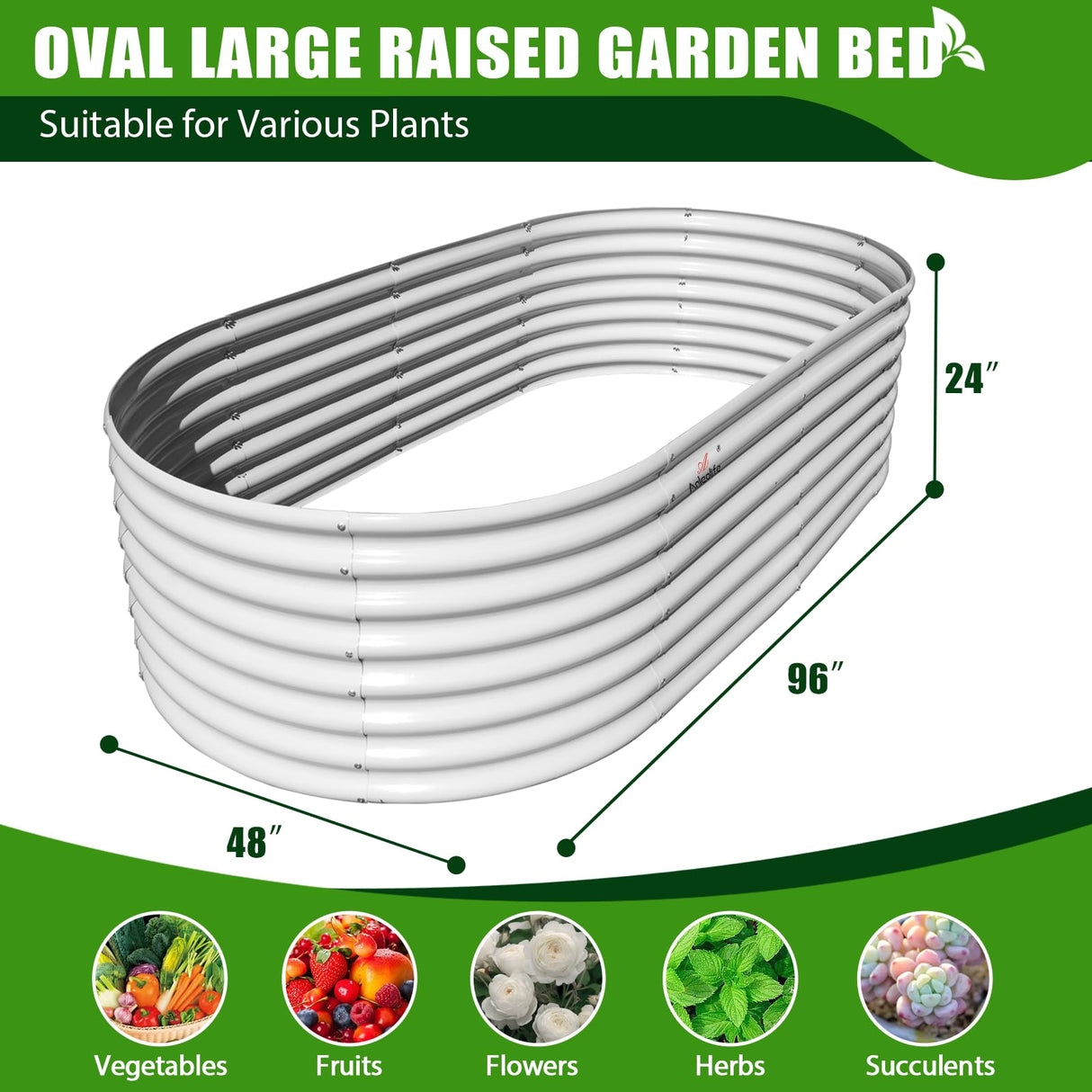 A ANLEOLIFE 8x4x2ft Galvanized Raised Garden Bed Kit, Oval Metal Deep Root Planters for Outdoor Plants Vegetables Flowers Herb, Large Bottomless, 478 Gallon Capacity- Antique White A ANLEOLIFE